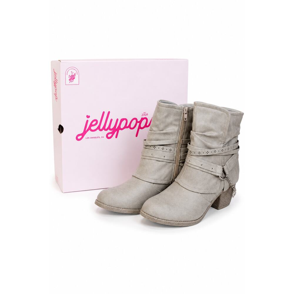 Jellypop Rhory Ankle Boots Taupe Women’s Boho Studded Strap Chain Side Zip Boot
